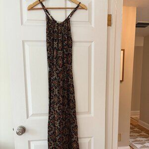 Boho Print Maxi Dress with Side Cutouts and Spaghetti Straps